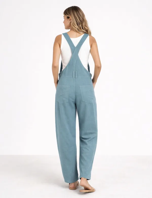 Casual Overall Solid Color Barrel Leg Denim Jumpsuit