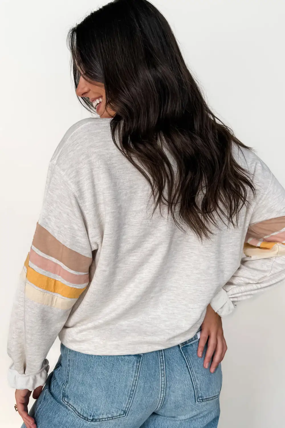 Everyday Striped Patchwork Drop Shoulder Sweatshirt