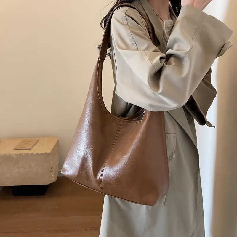 Roomy Faux Leather Baguette Bag