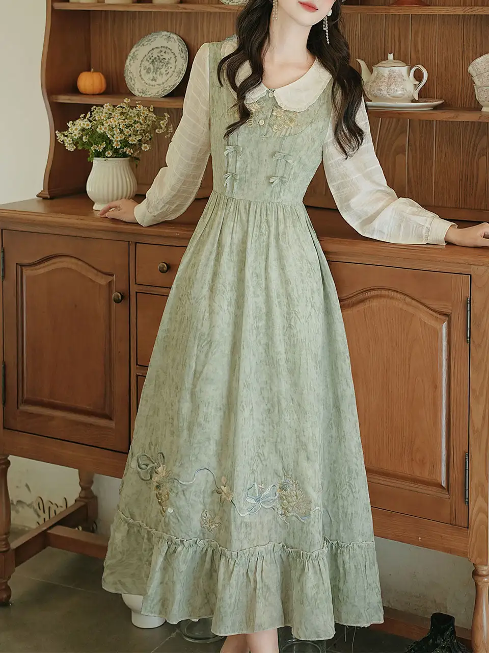 Textured Embroidered Maxi Dress