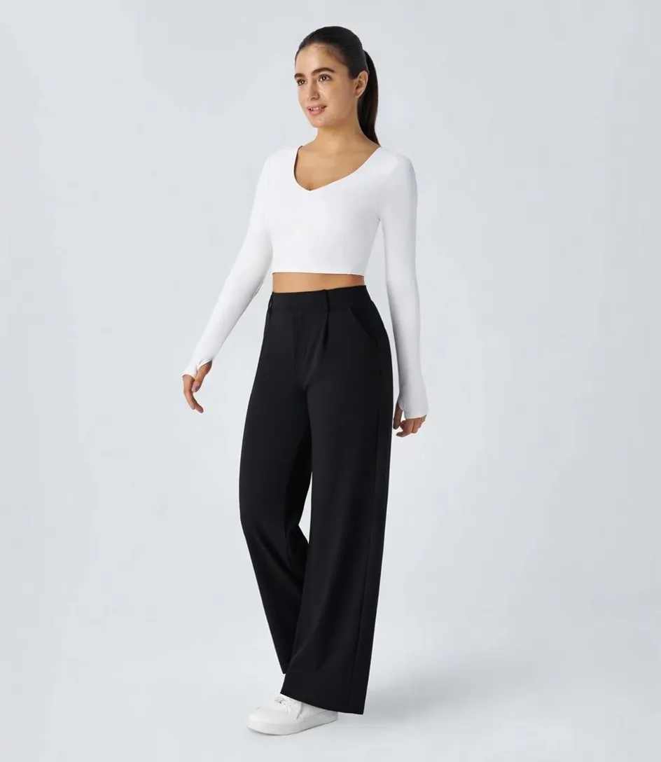 High-waist Pocket Straight-leg Work Pants