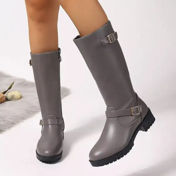 Graceful Round Toe Block Heels Boots