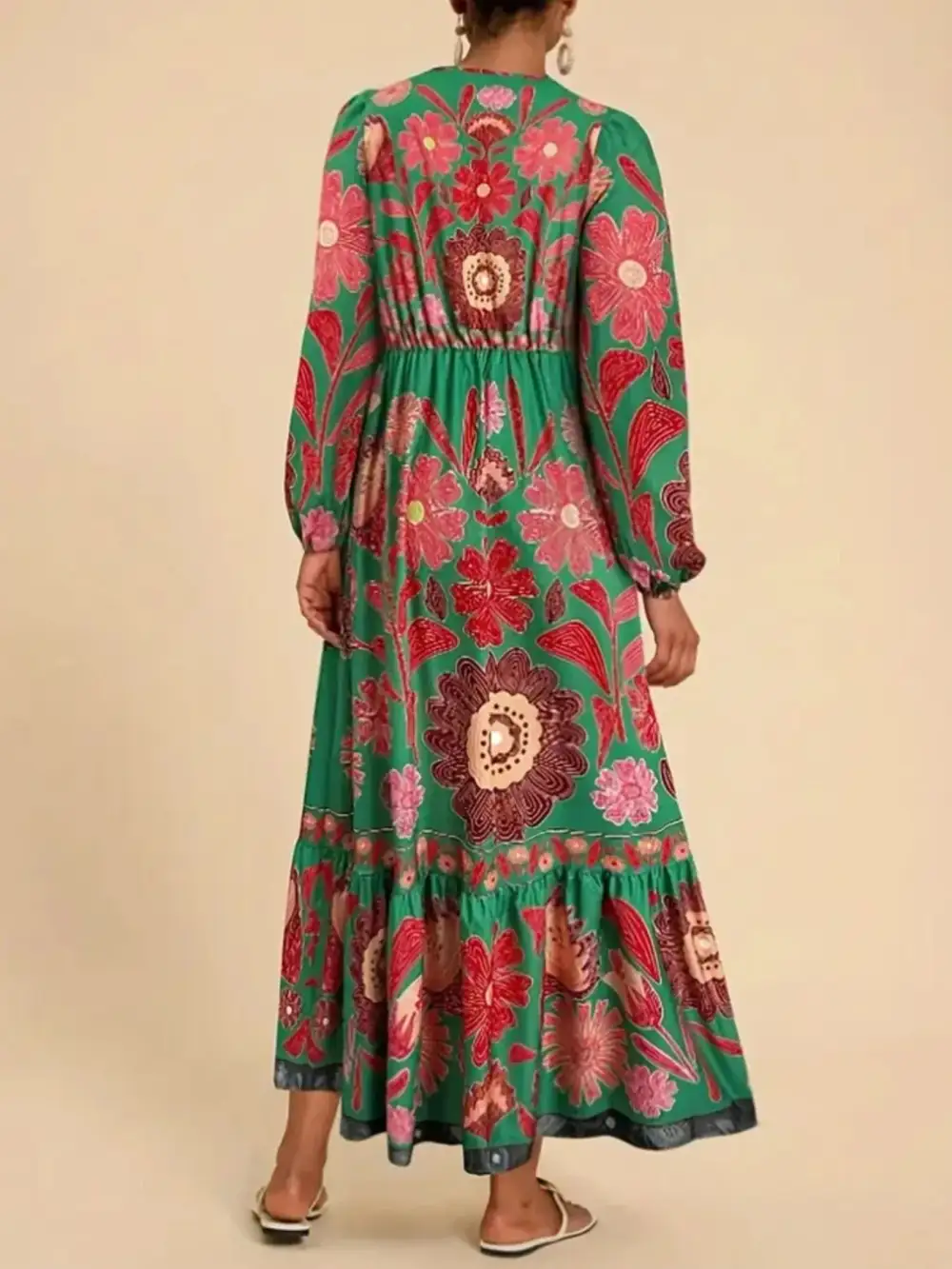 Floral Tie Waist Long Sleeve Dress Casual