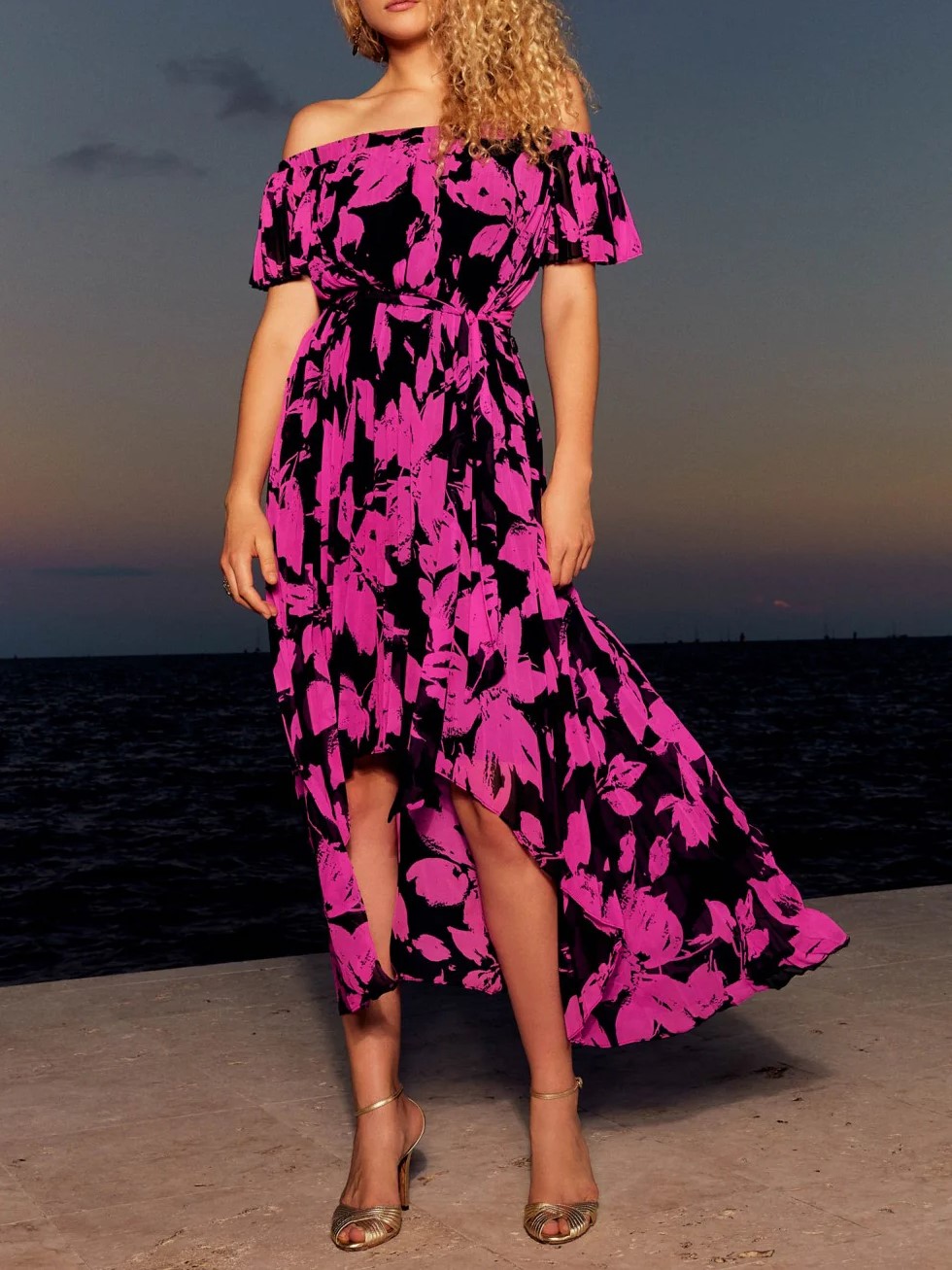 Off - Shoulder Floral High - Low Dress