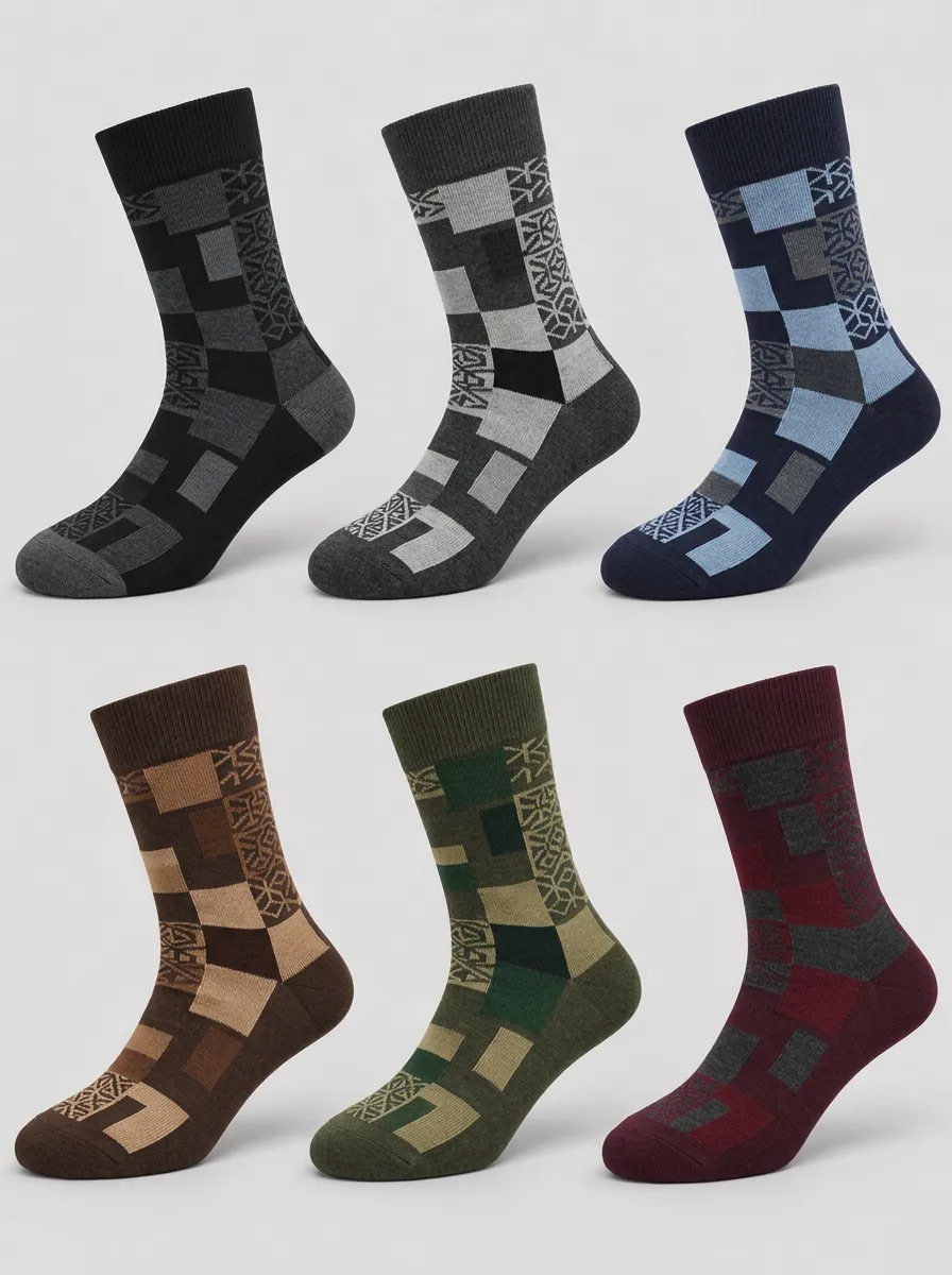 Men's Geometric Pattern Crew Socks Multi-Pack