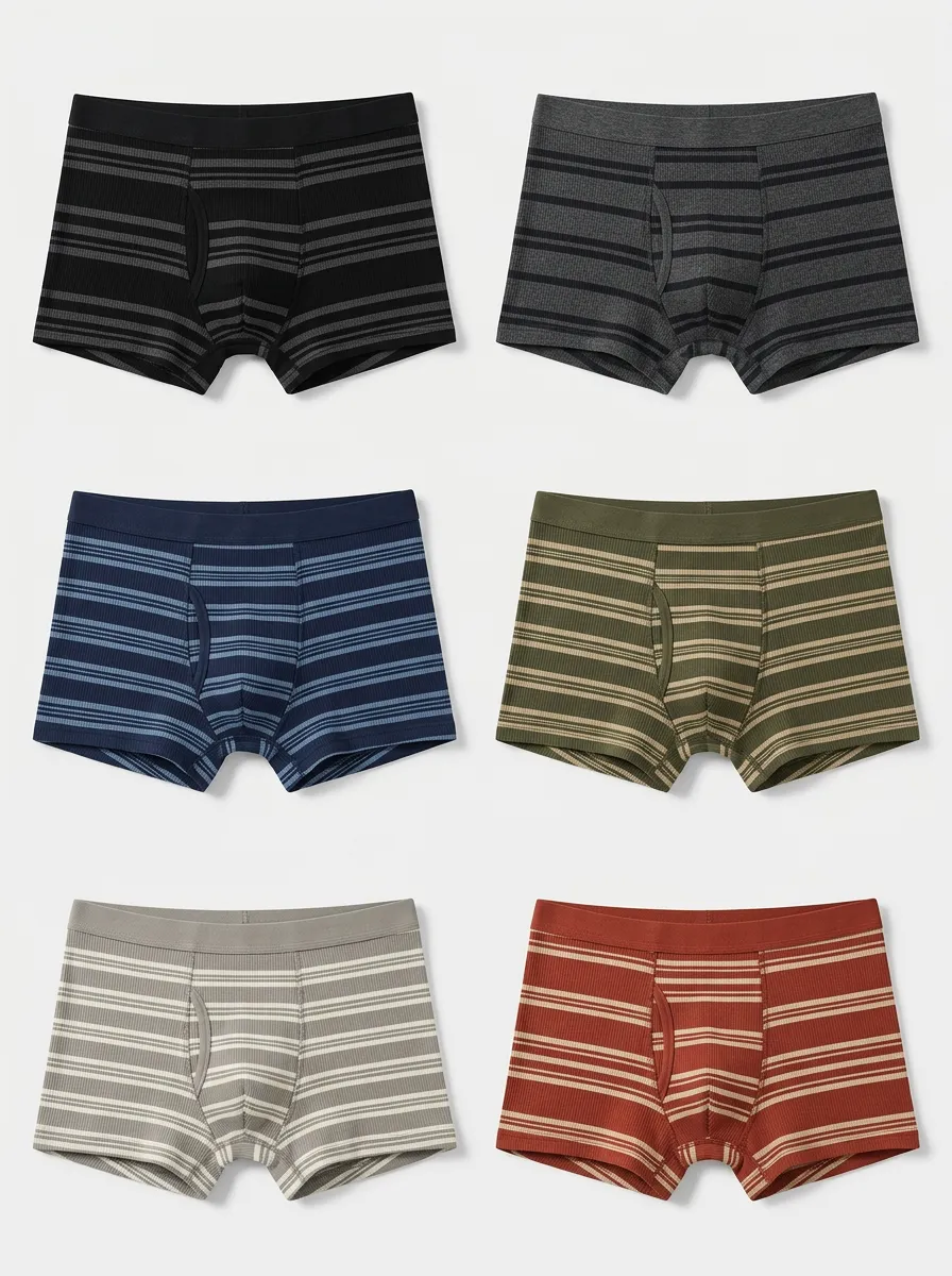 Men's Multicolor Striped Ribbed Horizontal Stripe Boxer Briefs Multi-Pack