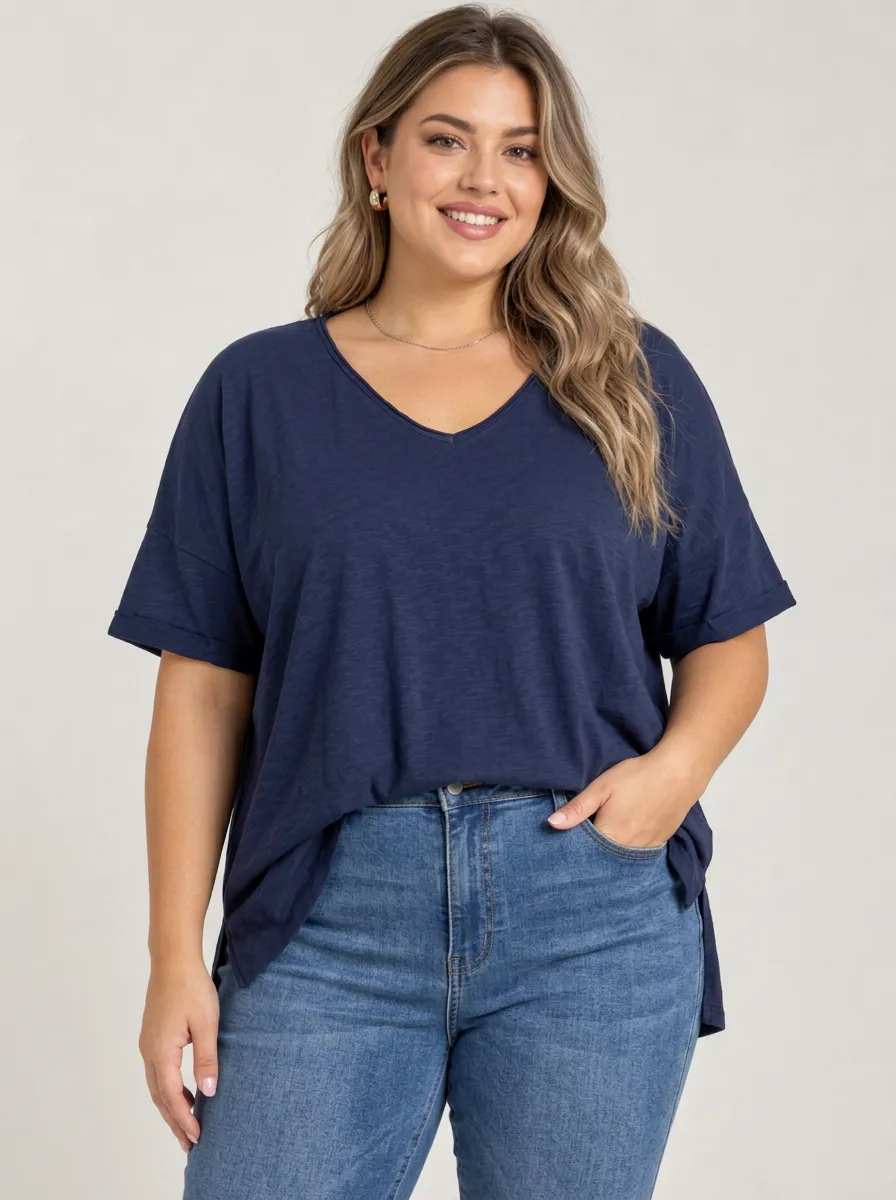 Weekend Ready Plus Size V Neck Relaxed Fit Women's Relaxed V Neck Plus Size T Shirt