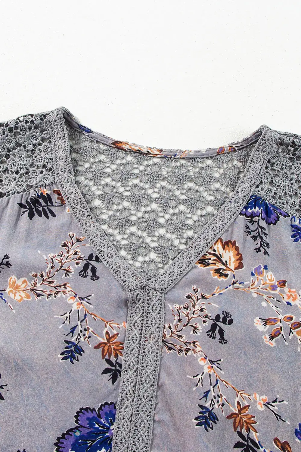 Floral Lace Trim Tie Detail Blouse