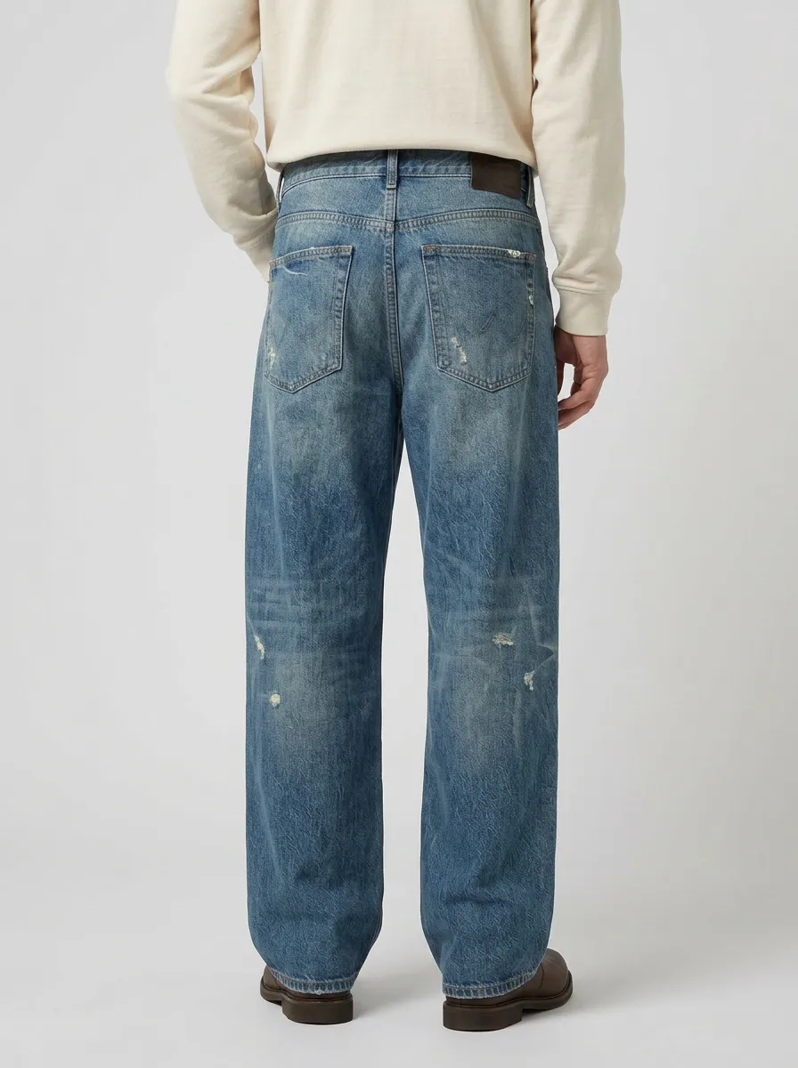 Men's Distressed Vintage Star Wide Leg Jeans