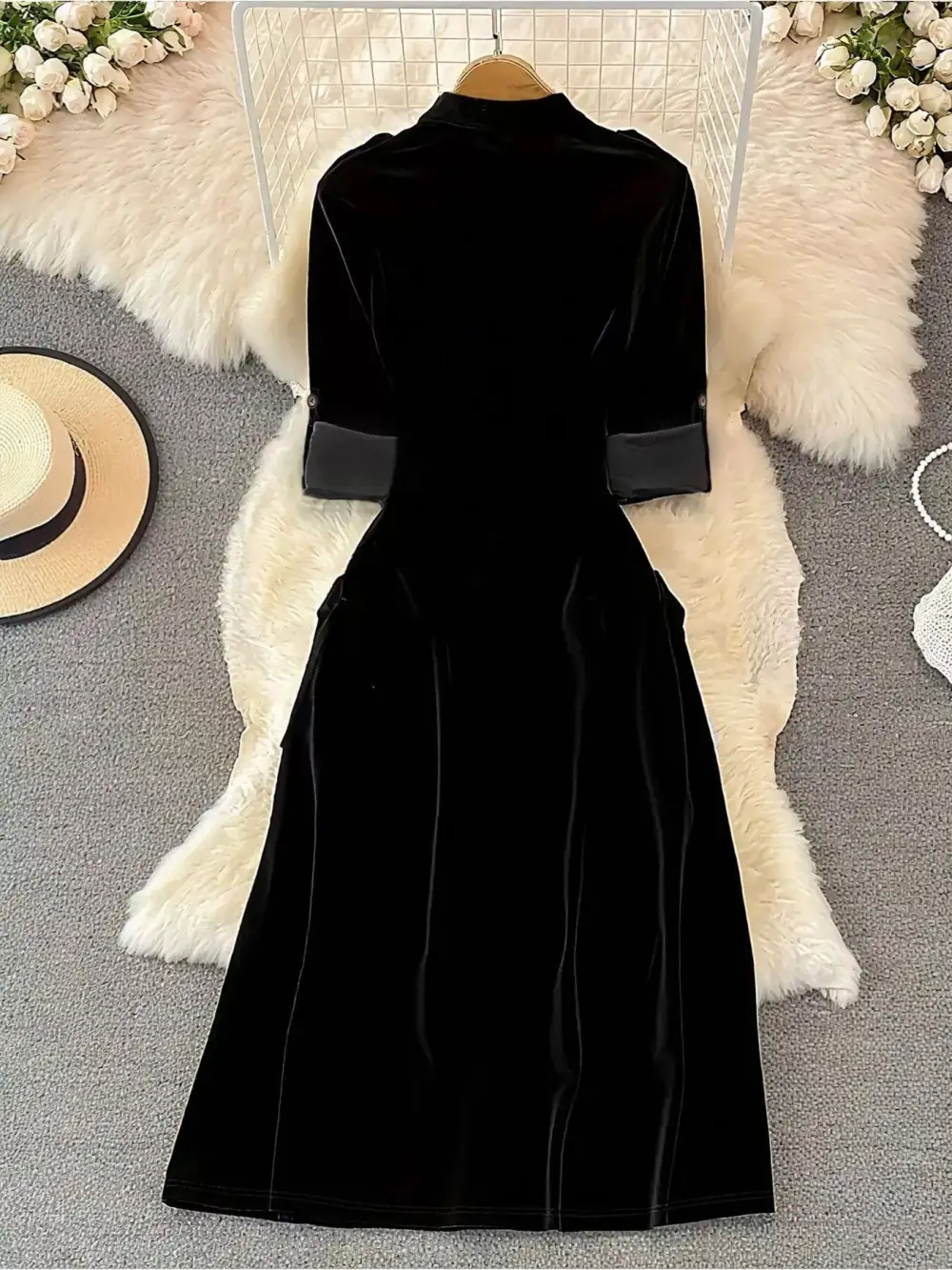 Velvet Button Front Midi Dress
