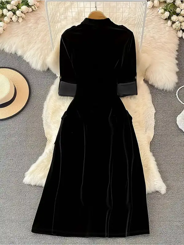 Velvet Button Front Midi Dress