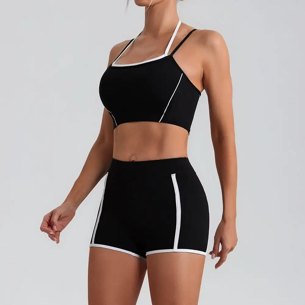 Contrast-Trim Backless Top and Shorts Active Set