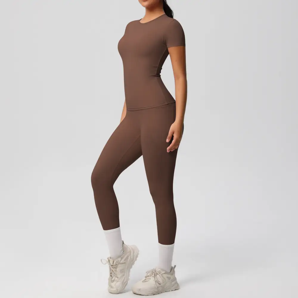 Short-Sleeve High-Waist Top, Leggings and Shorts Active Set