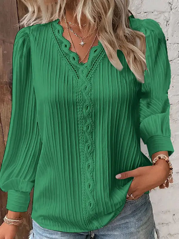 Long Sleeve Relaxed Cutout V-Neck T-Shirt