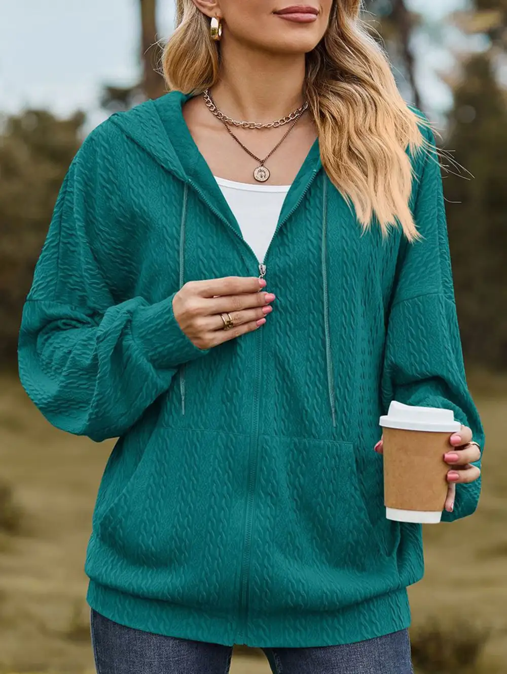 Pocket Long-Sleeved Loose Hooded Sweatshirt