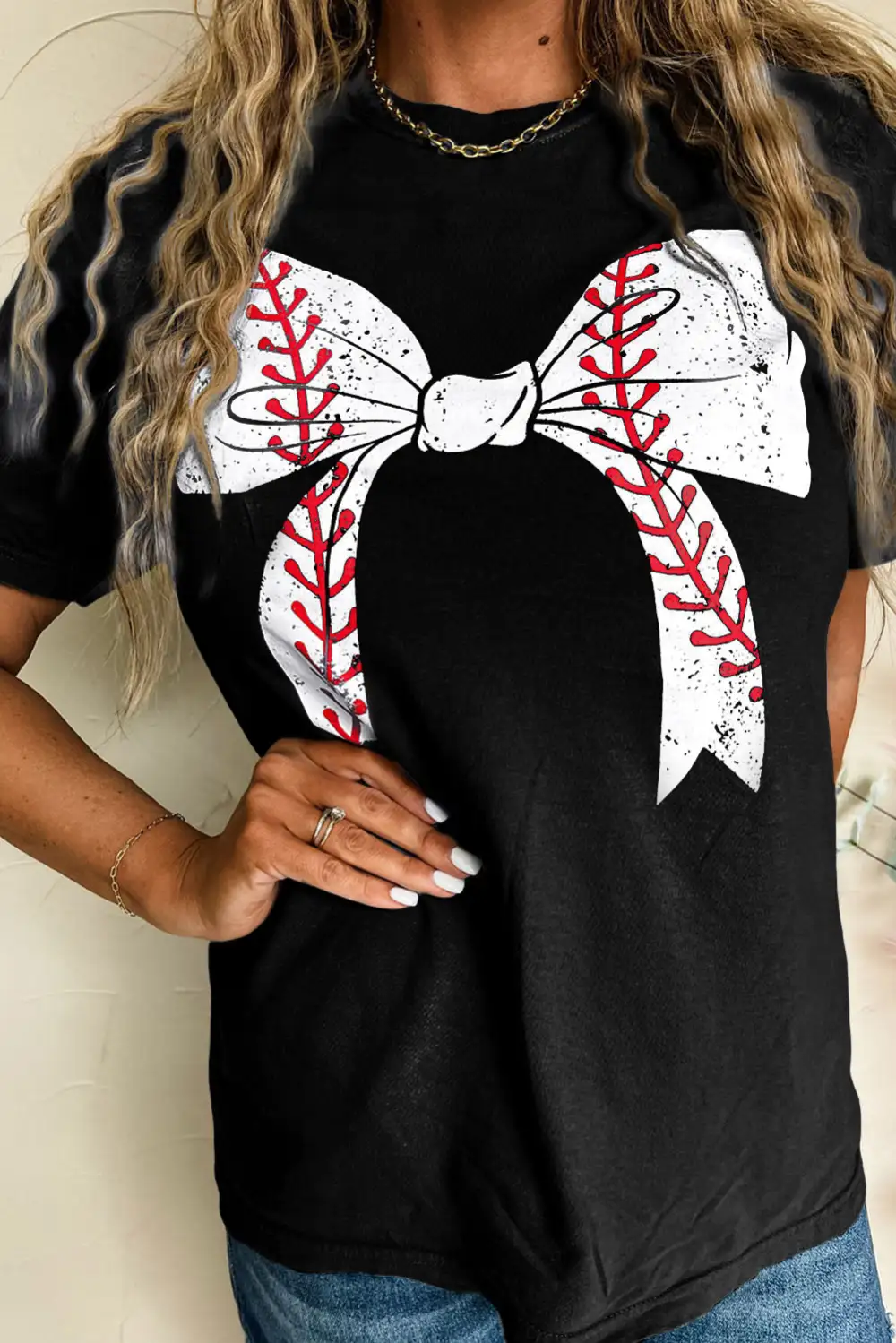 Black Baseball Bowknot Graphic Casual