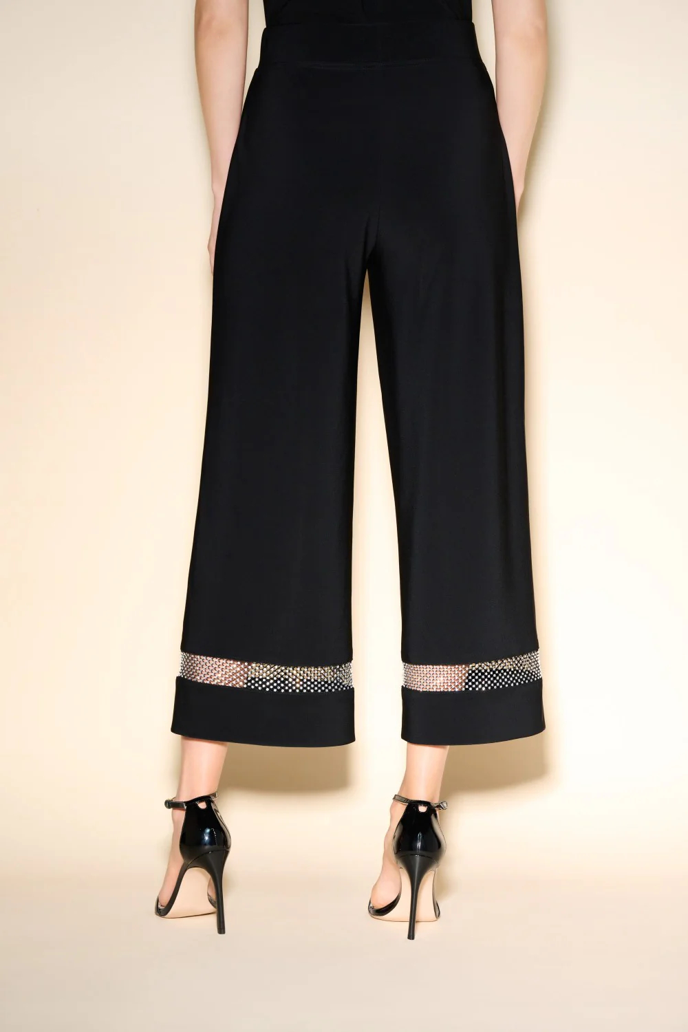 Black Wide - Leg Pants with Mesh Trim