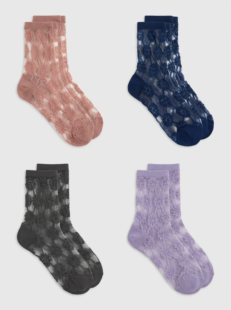 Women's Floral Sheer Crew Socks 4-Pack