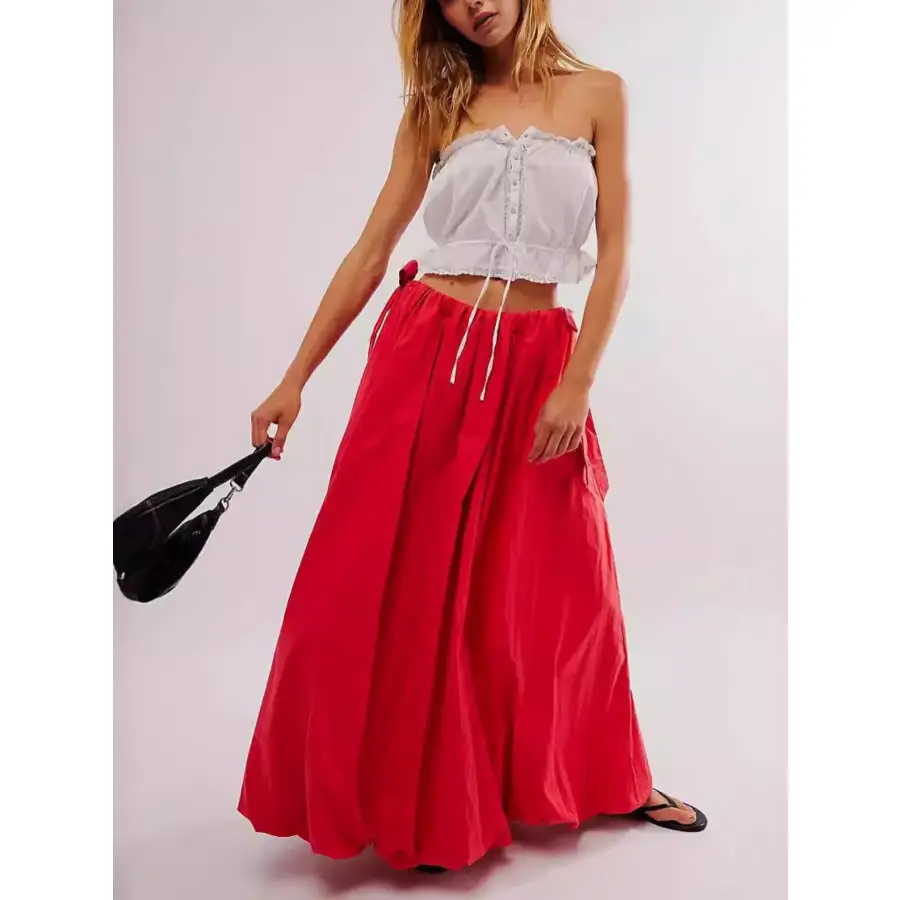 Side Bow Maxi Skirt with Pockets