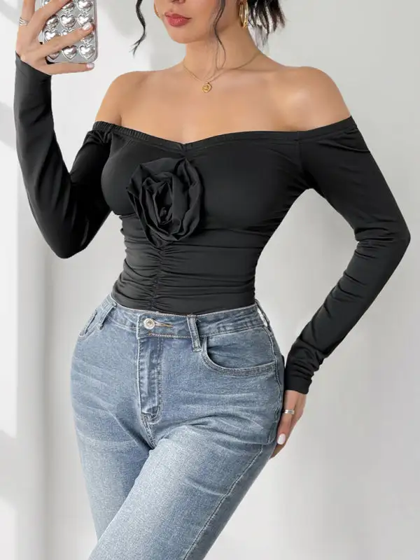 Shoulder Jumpsuit Flower One Slim Bodysuit