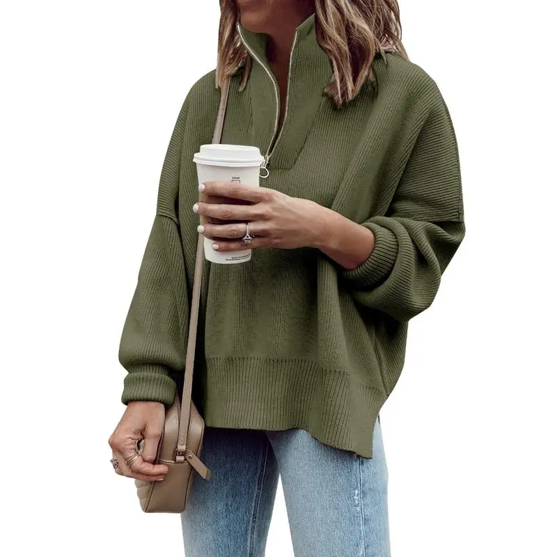 Womens Tunic Sweater Fall Long Sleeve 1/4 Zip Pullover Sweaters