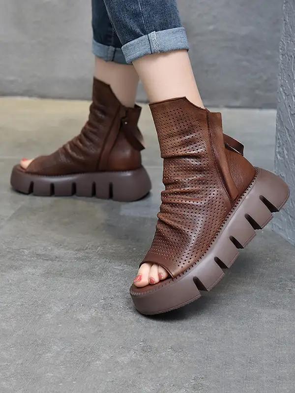 High Top Open-Toe Mesh Zip Platform Heeled Sandals