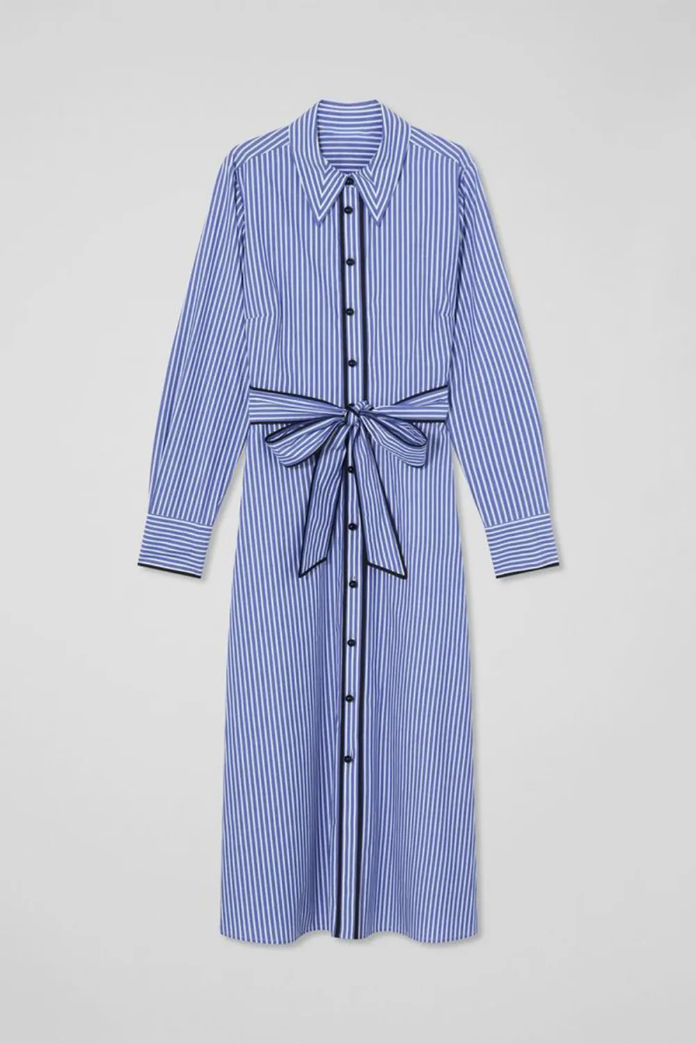 Blue Striped Tie Waist Shirt Dress