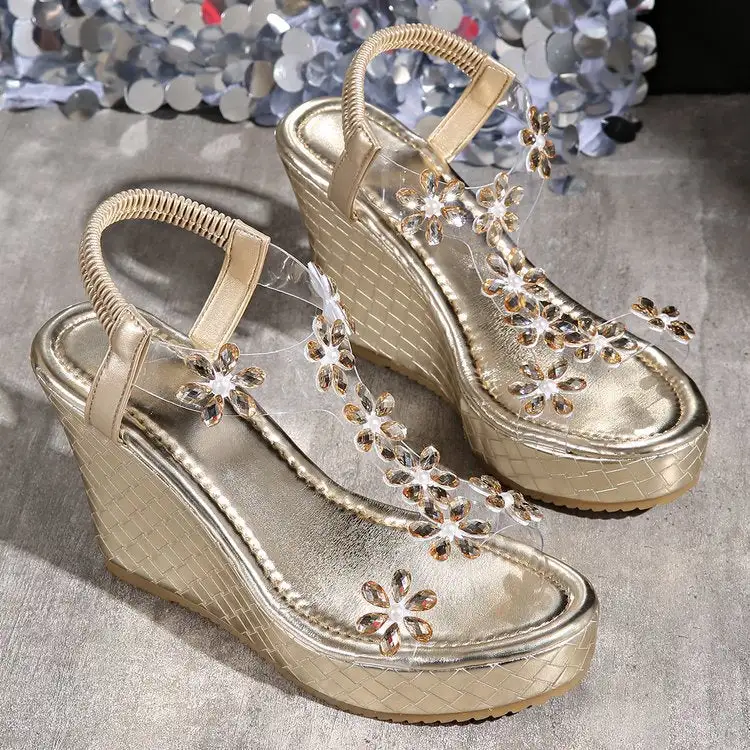 Rhinestone Detail Wedge Sandals