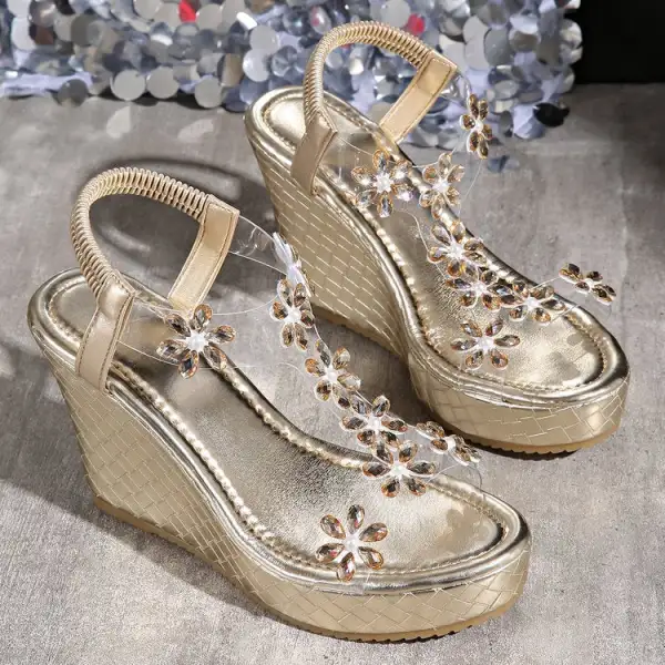 Rhinestone Detail Wedge Sandals