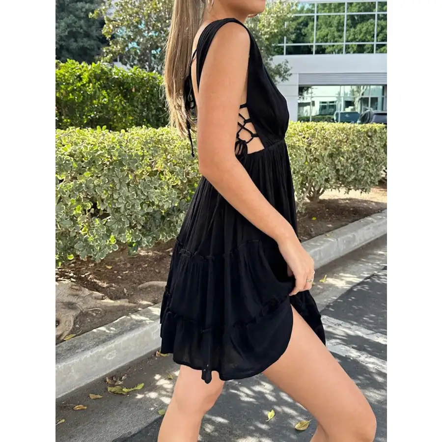 Deep V-neck Tiered Mini Dress