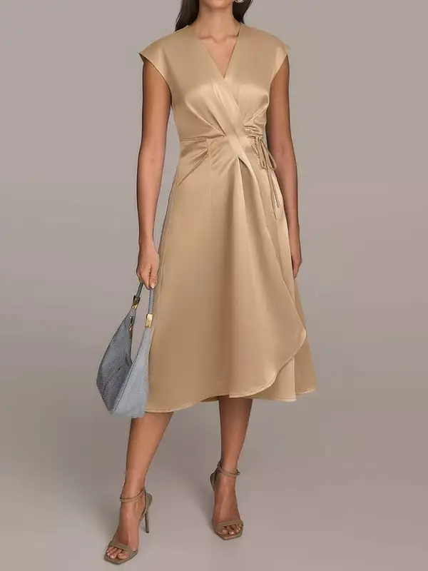 Satin Wrap Midi Dress with Pockets