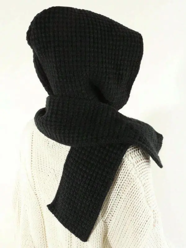 Fashionable Three-In-One Knit Beanie Fitted Scarf Shawl Set
