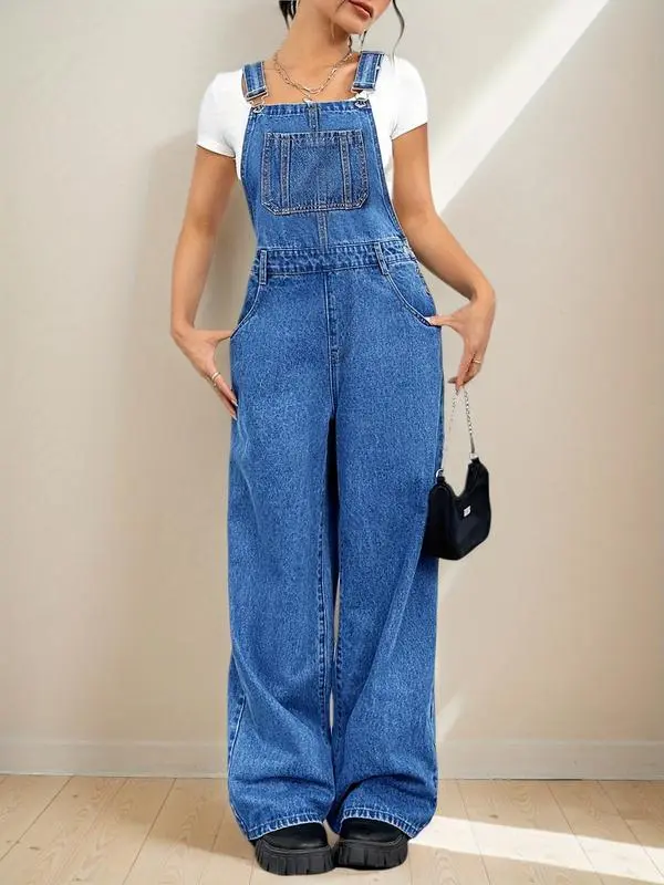 Women's Denim Bib Overalls Casual Adjustable Strap Wide Leg Jean Jumpsuits Loose Fit Long Rompers With jumpsuit Overall Romper Womenswear,Preppy 80s Clothes, Overalls for Women