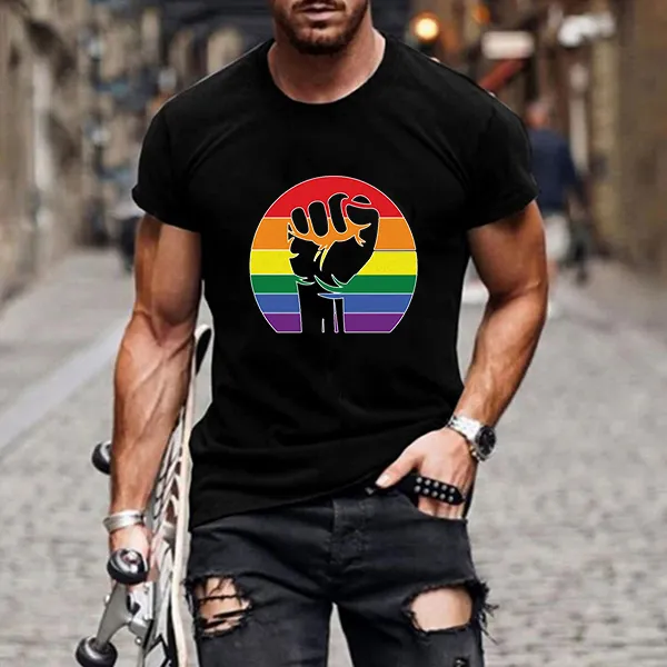 Men's rainbow fist casual T-shirt