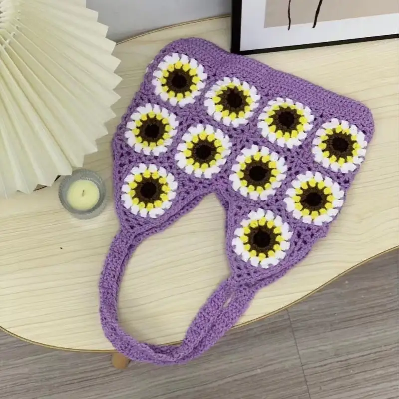 Crochet Granny Square Bag Sunflower Handbag