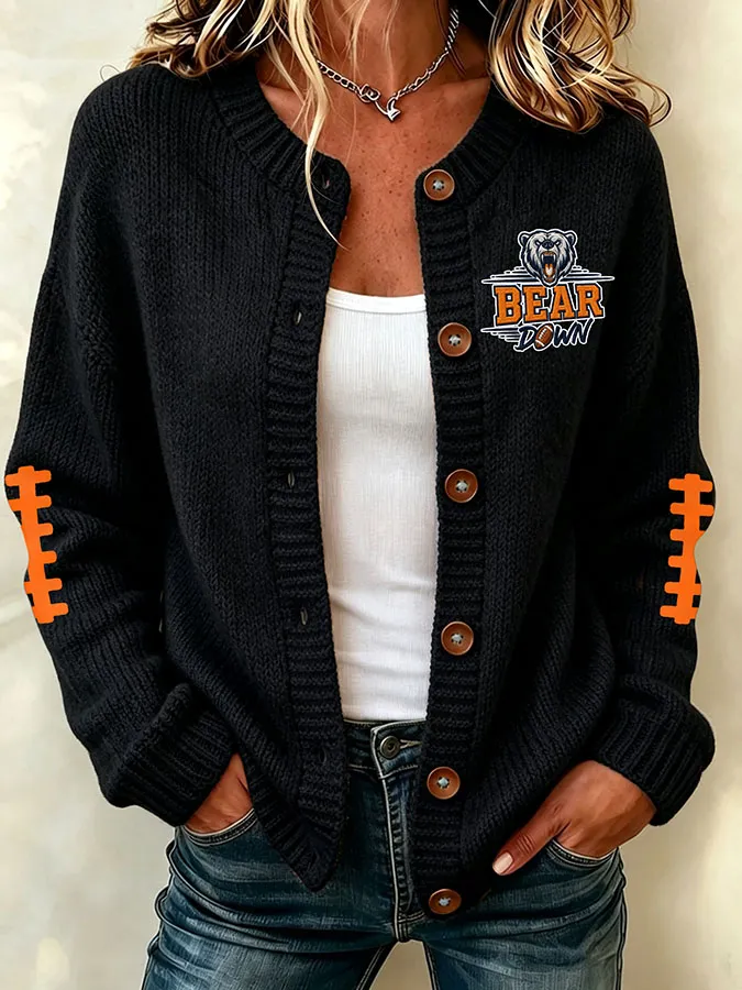 Women's football printed knitted cardigan