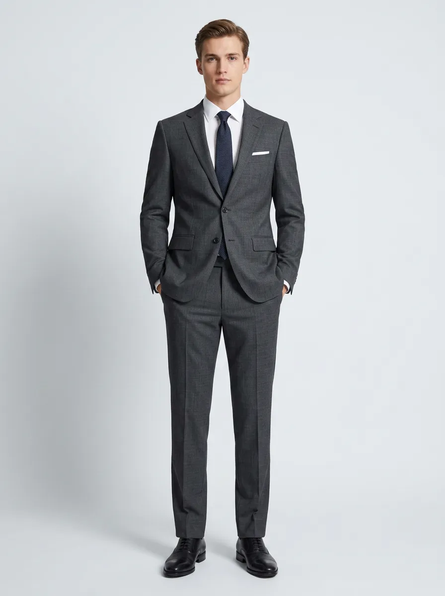Men's Side Pockets Business Formal Charcoal Grey Tailored Suit Set