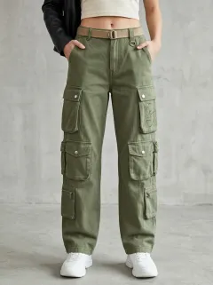 Signature Embroidered Detail Multi Pocket Profile Women's Multi Pocket Cargo Pants