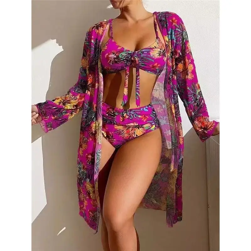 Women S Bikini Set with Long Sleeve Cover Up