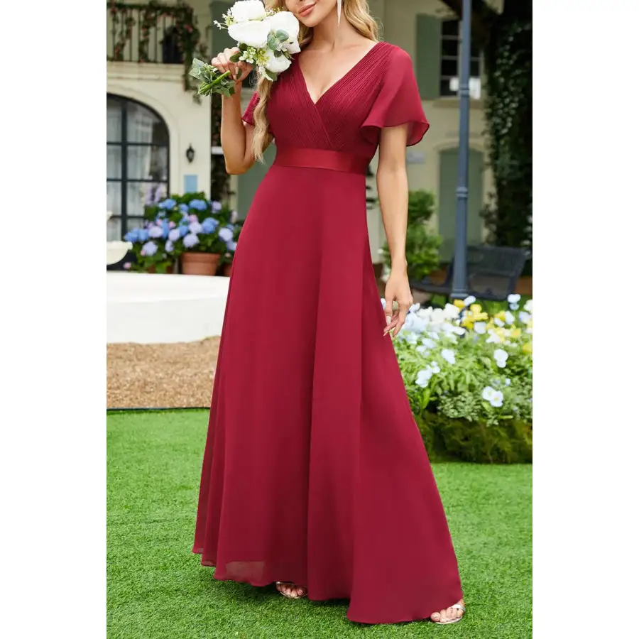 Surplice Flutter Sleeve Maxi Dress