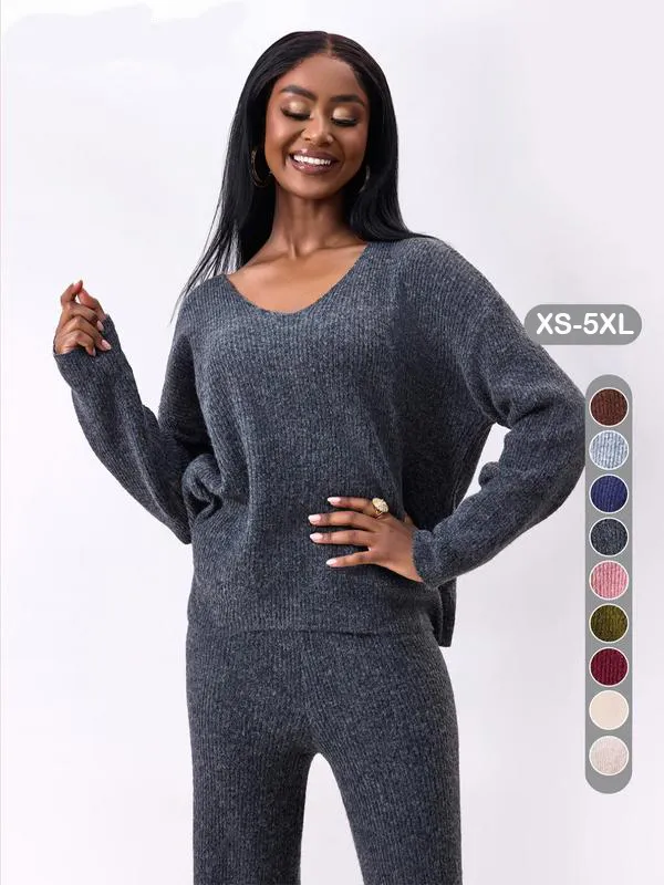 Women's Solid Color Drop Shoulder Sweater & Pants