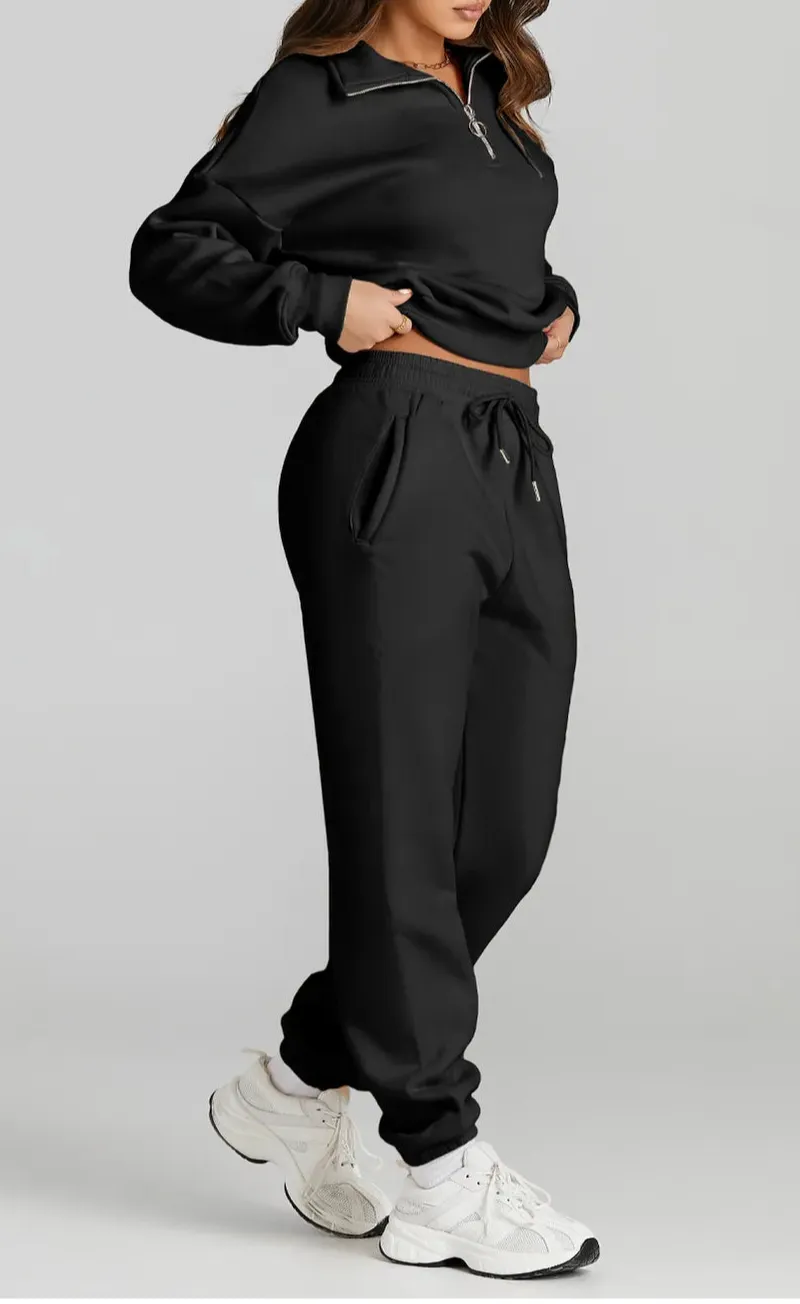 Quarter Zip Top and Drawstring Pants Active Set Skirt