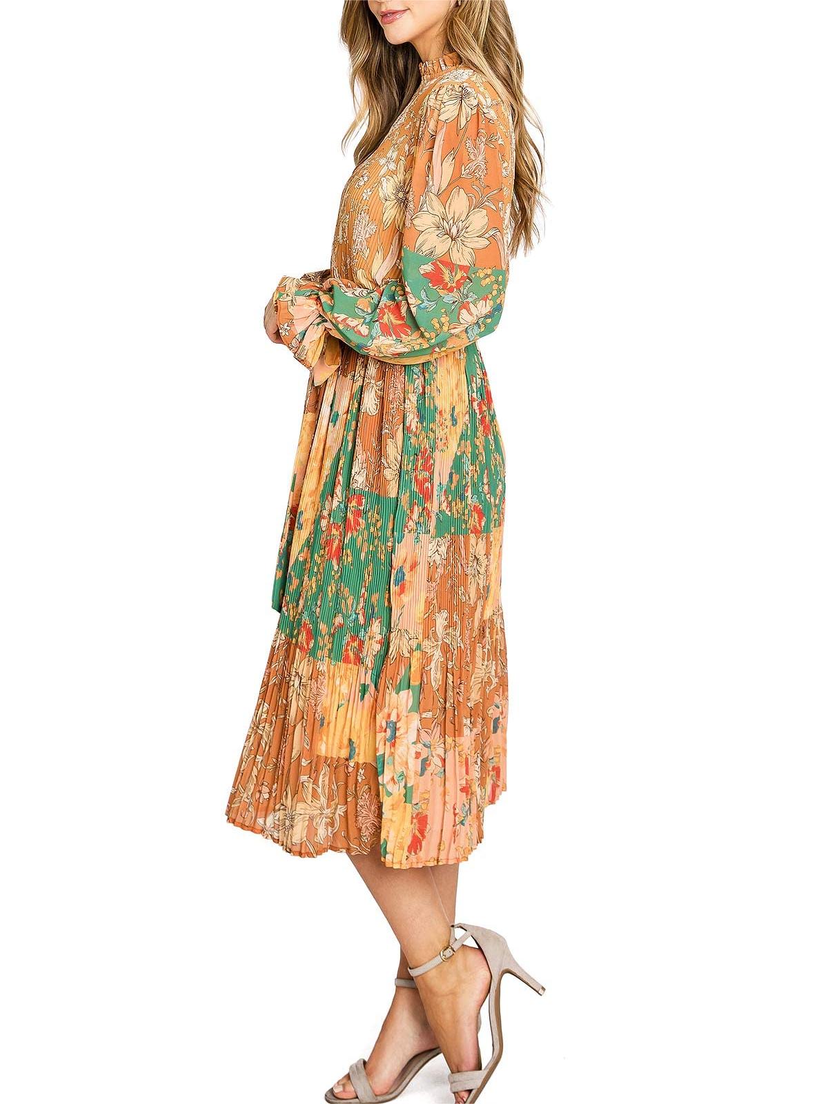 Multicolor Boho - Print Belted Midi Dress