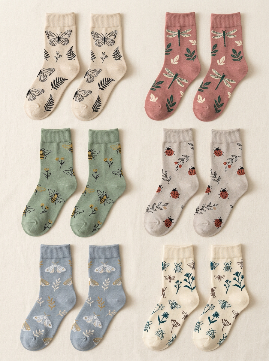 Women's Butterfly Bee & Botanical Crew Sock Set
