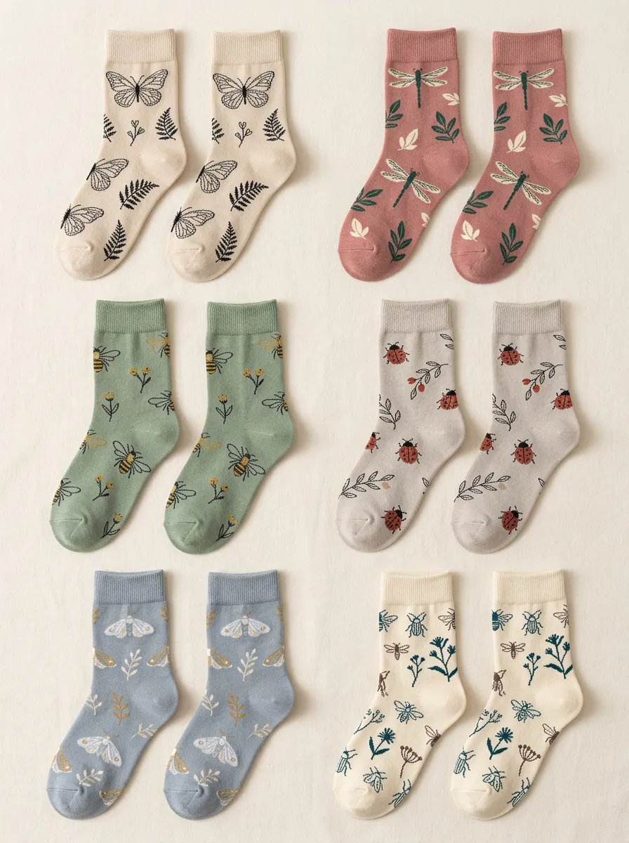 Women's Butterfly Bee & Botanical Crew Sock Set