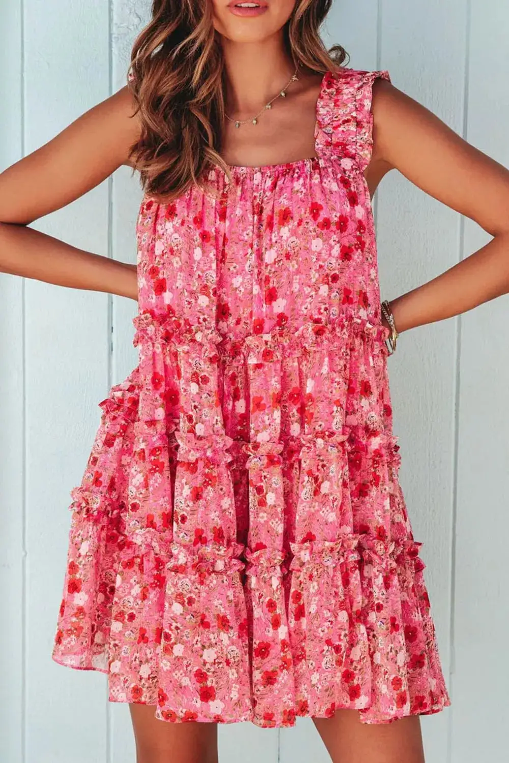 Print Ruffle Tiered Mini Dress