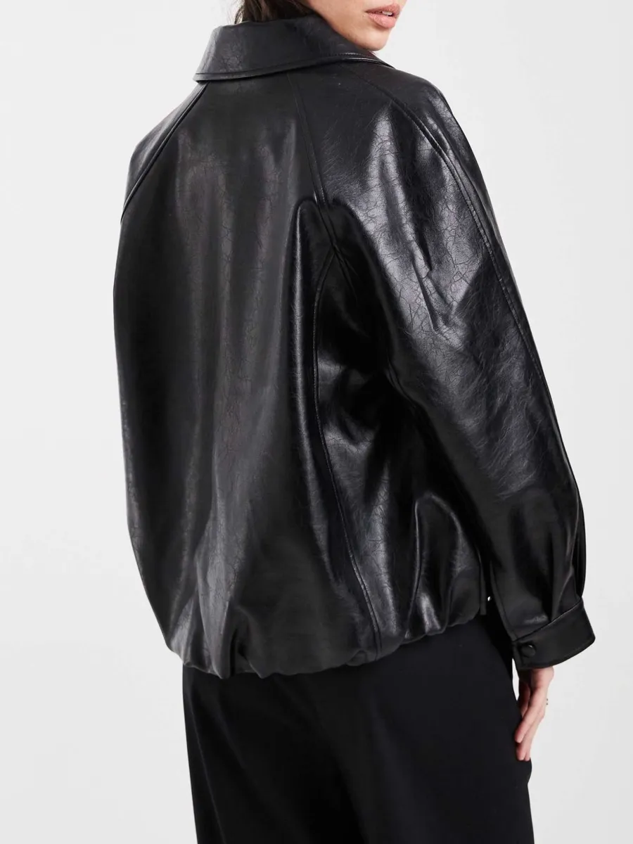 Crackled Leather Collared Jacket