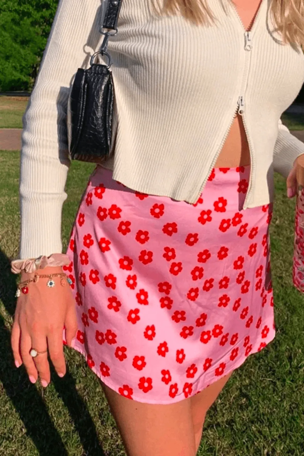 Satin Silk Floral Skirt