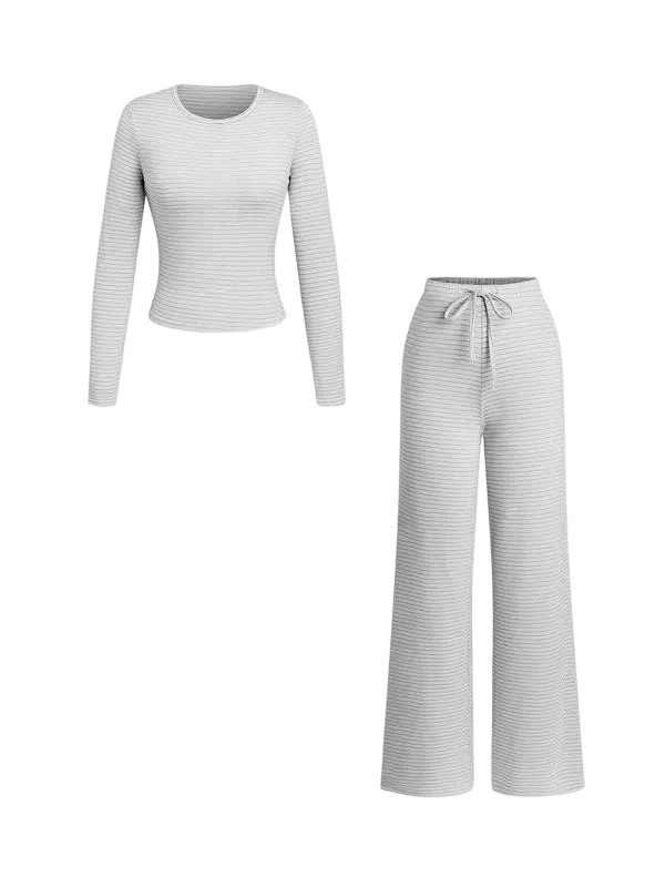 Women's striped printed long-sleeved T-shirt and trousers, casual two-piece set