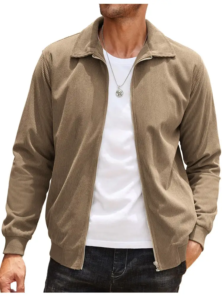 Casual Zip Up Corduroy Bomber Jacket